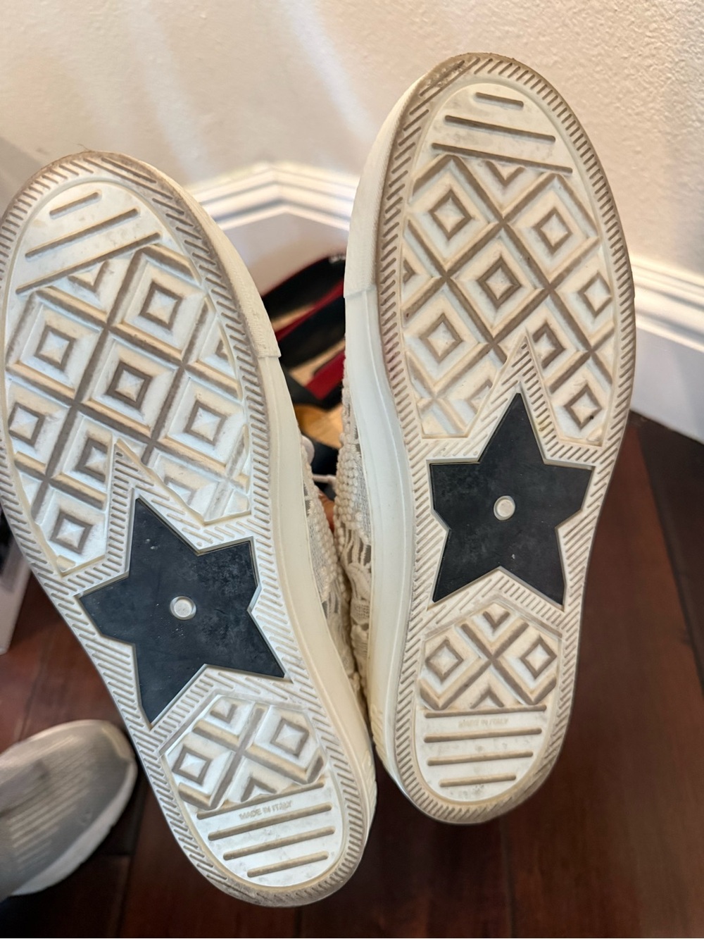 Dior Cream Knit Low-Top Sneakers with Black Star Outsole Detail